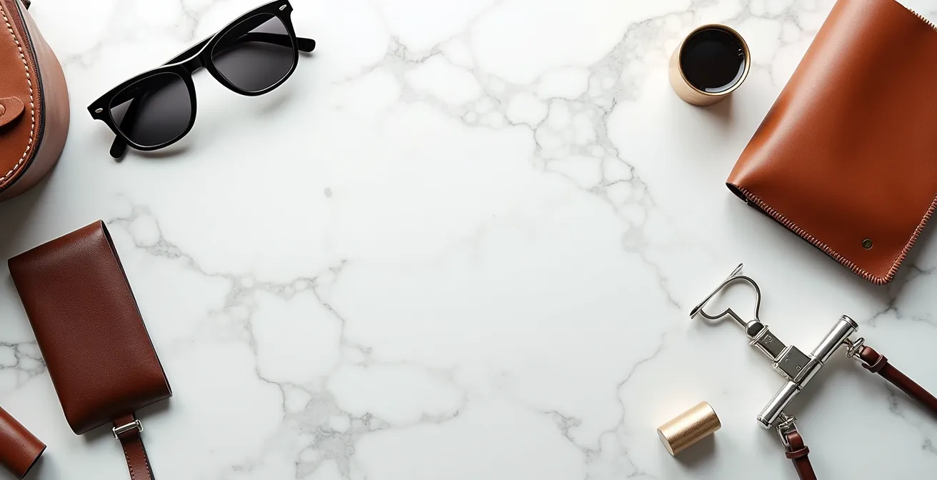 Composition épurée d'accessoires de mode incluant des lunettes design