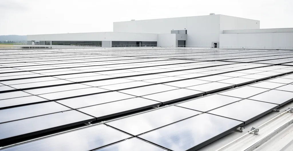 Panneaux solaires thermiques sur toit bâtiment industriel pour projet décarbonation entreprise
