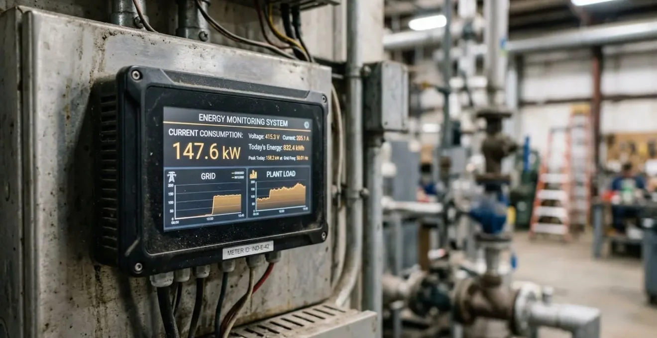 Écran de tableau de bord connecté affichant les données de consommation énergétique en temps réel