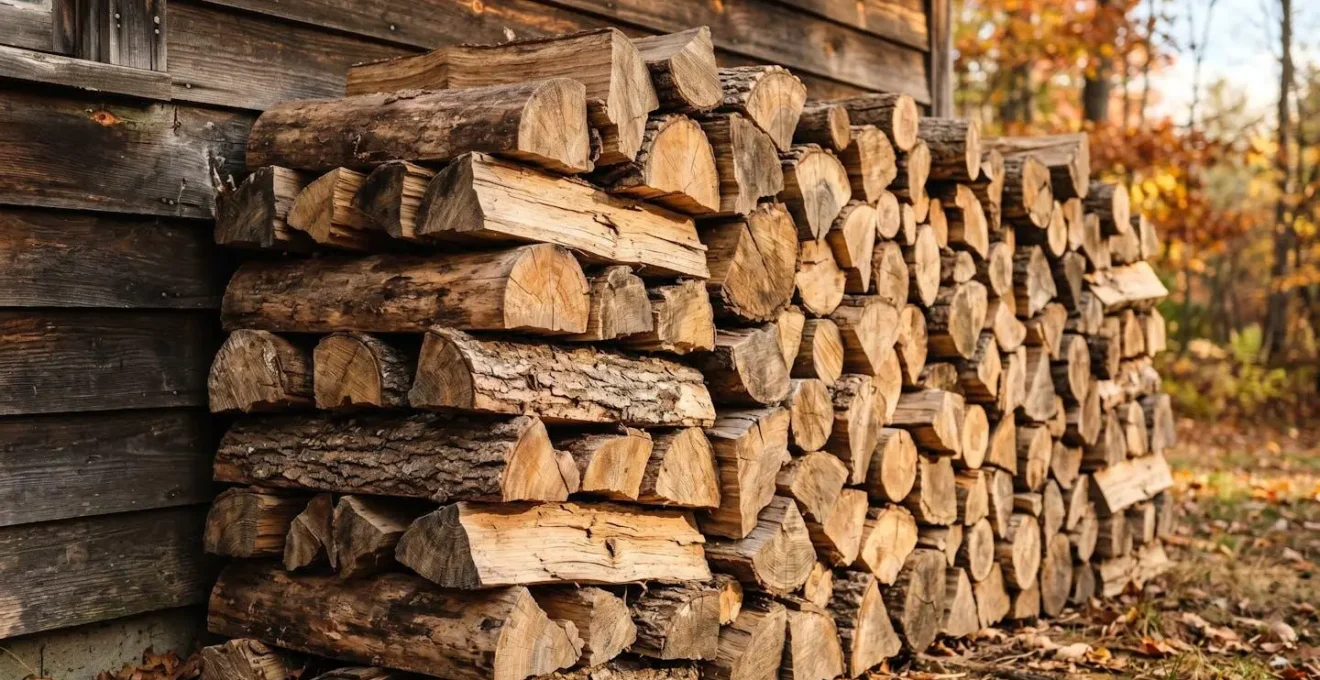 Stock de bûches de bois bien séchées prêtes à être utilisées dans un poêle à bois performant