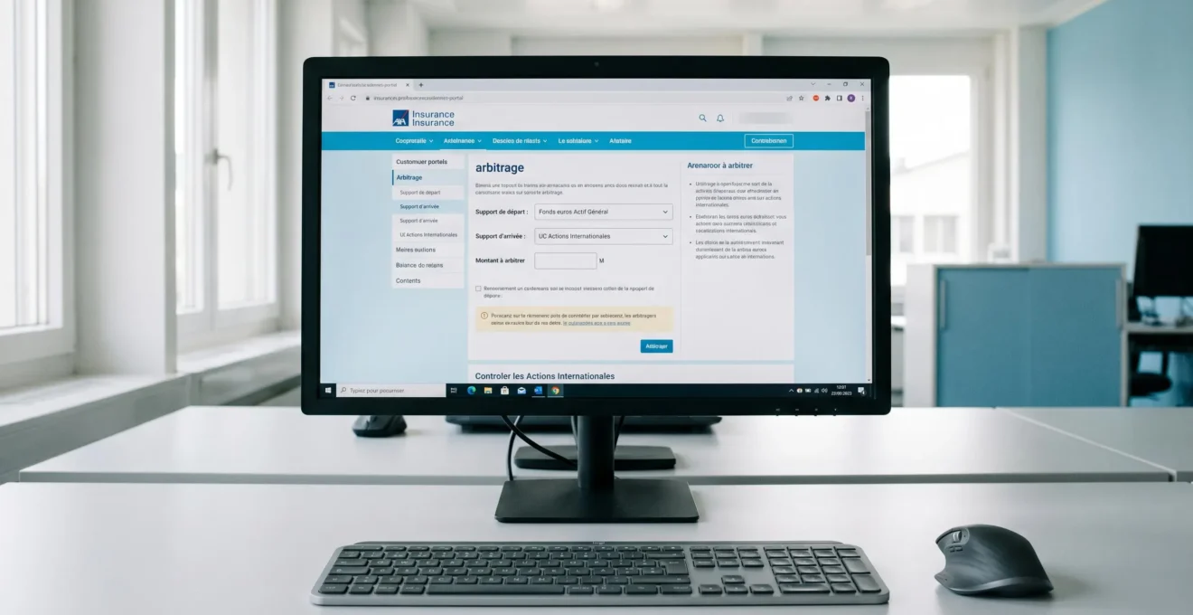 Interface en ligne d'un espace client assurance vie affichant un formulaire d'arbitrage entre fonds euros et unités de compte en français