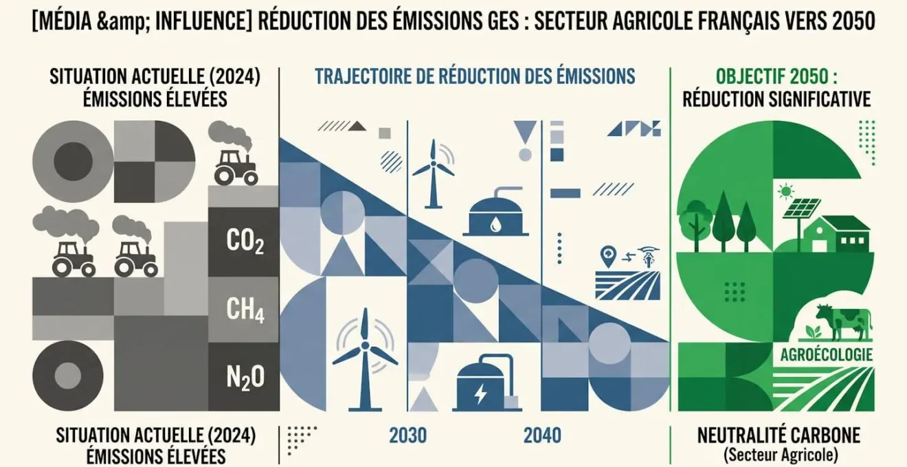 Infographie de la trajectoire de réduction des émissions GES agricoles françaises à l'horizon 2050