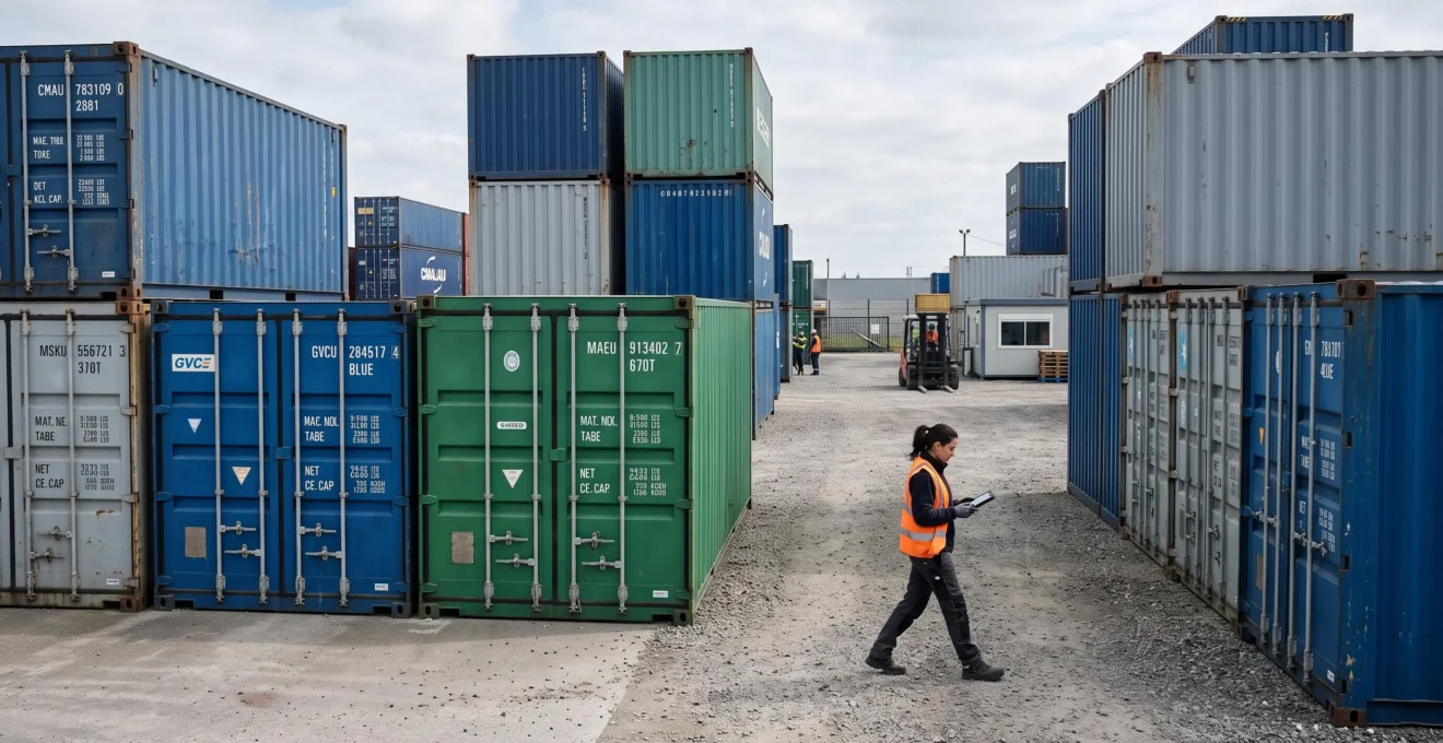 Différents types de containers maritimes disponibles à la location sur un dépôt professionnel